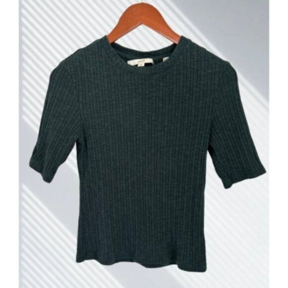 Vince Womens Ribbed Knit Short Sleeve Top Textured Classic Layers Timeless M/M - Picture 1 of 6